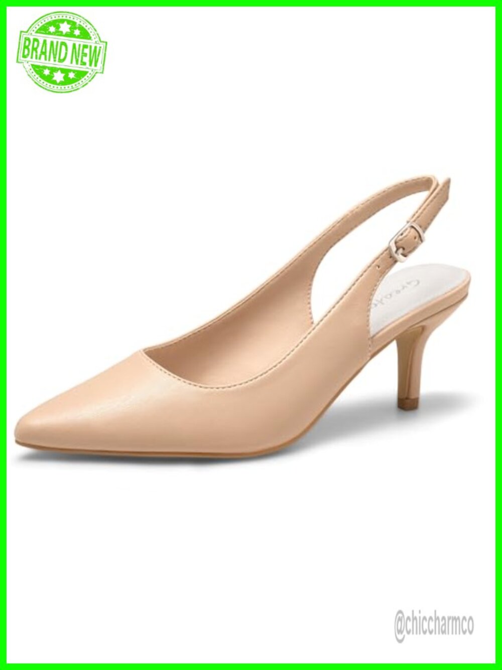 Kitten Heels Pointed Toe Slingback Dress Pumps Comfortable Synthetic Leather